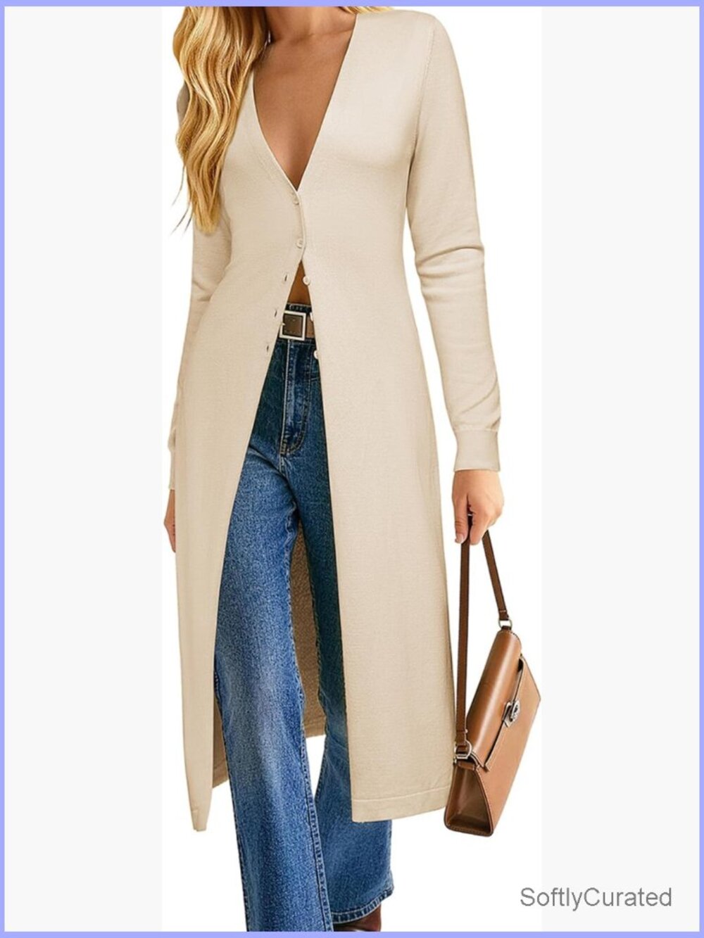 Long Lightweight Knit Duster Cardigan V Neck Button Up Maxi Sweater Coat